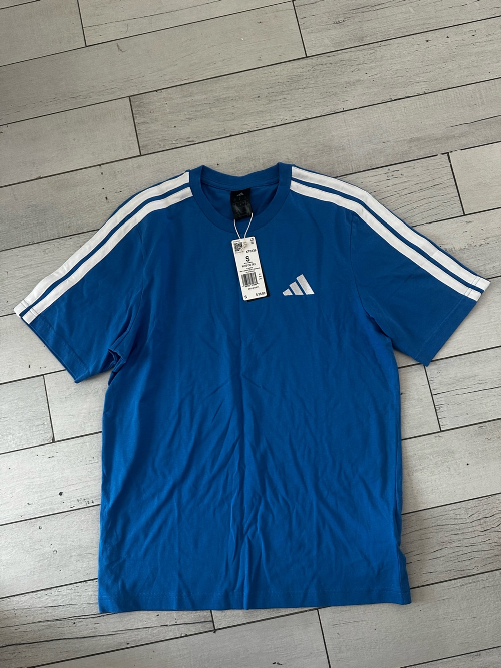 adidas Royal Blue Short Sleeve Tee with White Three-Stripes